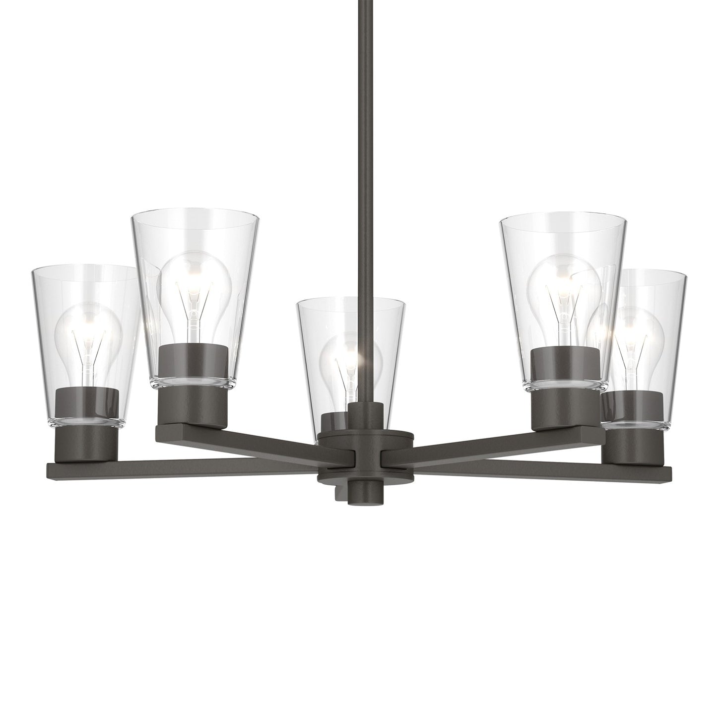 Kichler Stamos 24in 5-Light Chandelier | Modern Olde Bronze Steel and Clear Satin Etched Glass | Kitchen Island & Dining Room | 24 x 24 x 15.5 in | Model 52436OZCLR