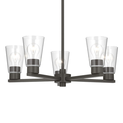Kichler Stamos 24in 5-Light Chandelier | Modern Olde Bronze Steel and Clear Satin Etched Glass | Kitchen Island & Dining Room | 24 x 24 x 15.5 in | Model 52436OZCLR