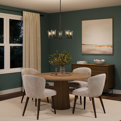 Kichler Stamos 24in 5-Light Chandelier | Modern Olde Bronze Steel and Clear Satin Etched Glass | Kitchen Island & Dining Room | 24 x 24 x 15.5 in | Model 52436OZCLR