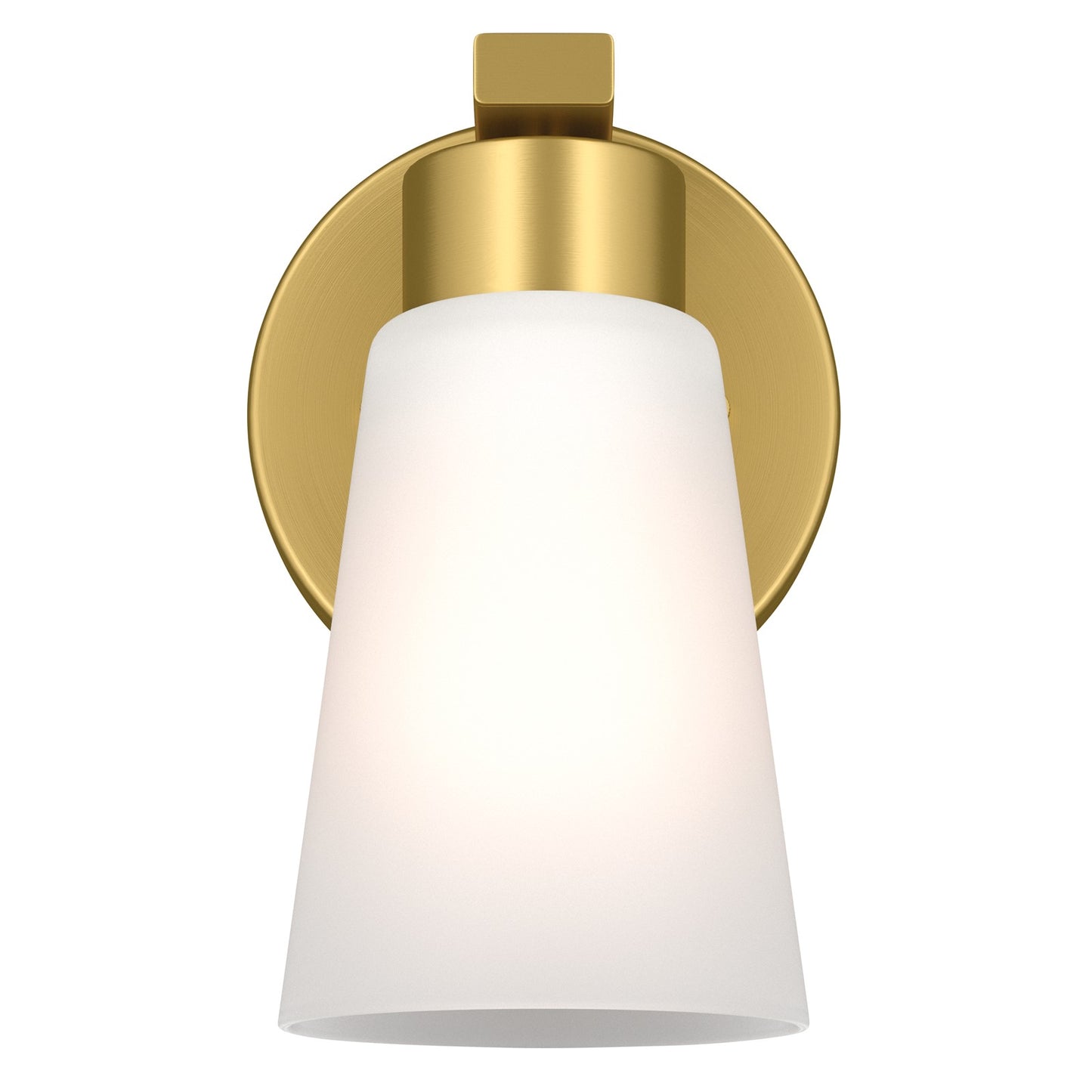 Kichler Stamos 8in 1-Light Wall Sconce | Modern Brushed Gold Steel and Clear Satin Etched Glass | Hallway & Bathroom Accent | 5 x 8 x 5.5 in | Model 52437BG