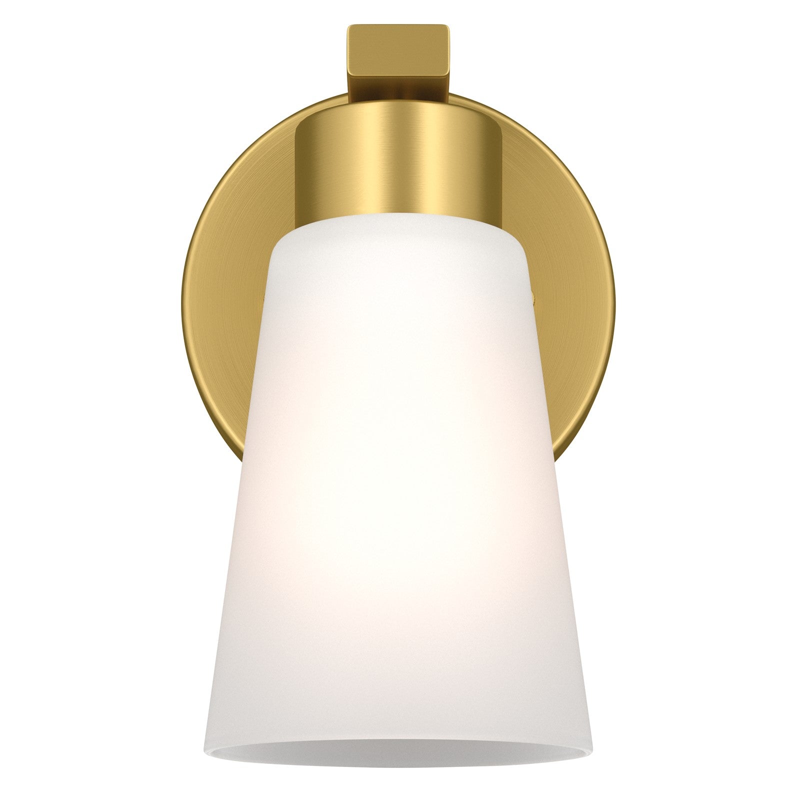 Kichler Stamos 8in 1-Light Wall Sconce | Modern Brushed Gold Steel and Clear Satin Etched Glass | Hallway & Bathroom Accent | 5 x 8 x 5.5 in | Model 52437BG
