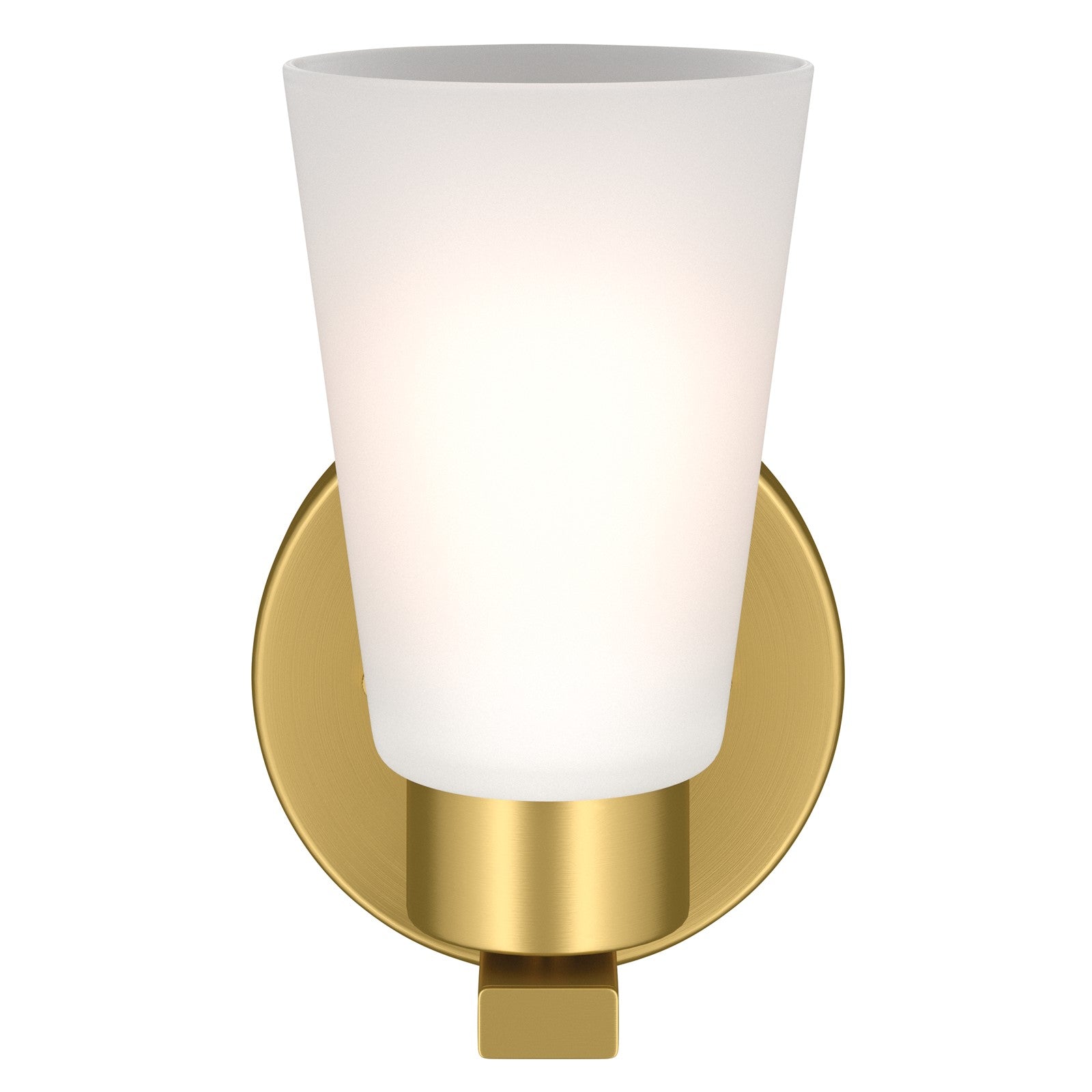 Kichler Stamos 8in 1-Light Wall Sconce | Modern Brushed Gold Steel and Clear Satin Etched Glass | Hallway & Bathroom Accent | 5 x 8 x 5.5 in | Model 52437BG