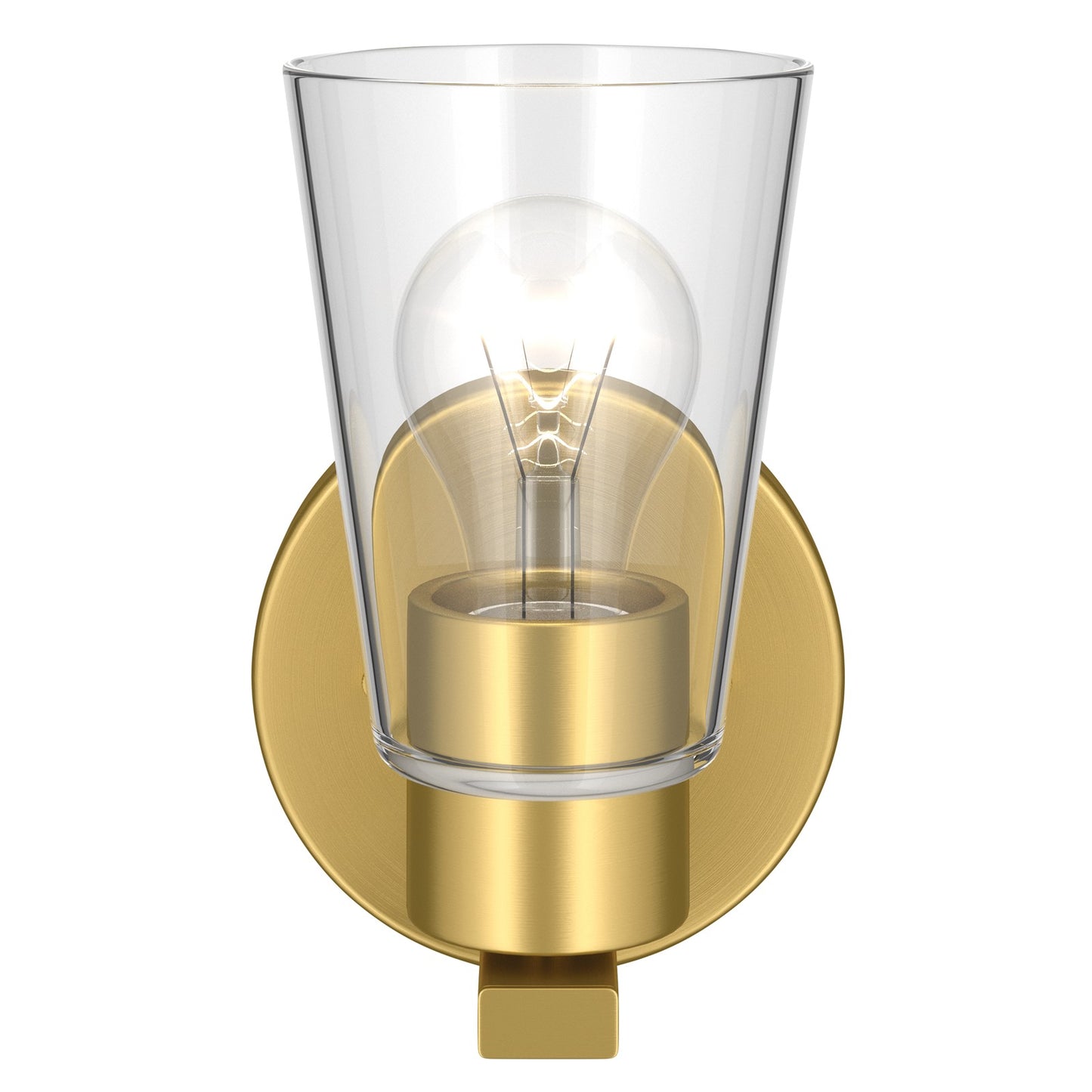 Kichler Stamos 8in 1-Light Wall Sconce | Modern Brushed Gold Steel and Clear Glass | Hallway & Bathroom Accent | 5 x 8 x 5.5 in | Model 52437BGCLR