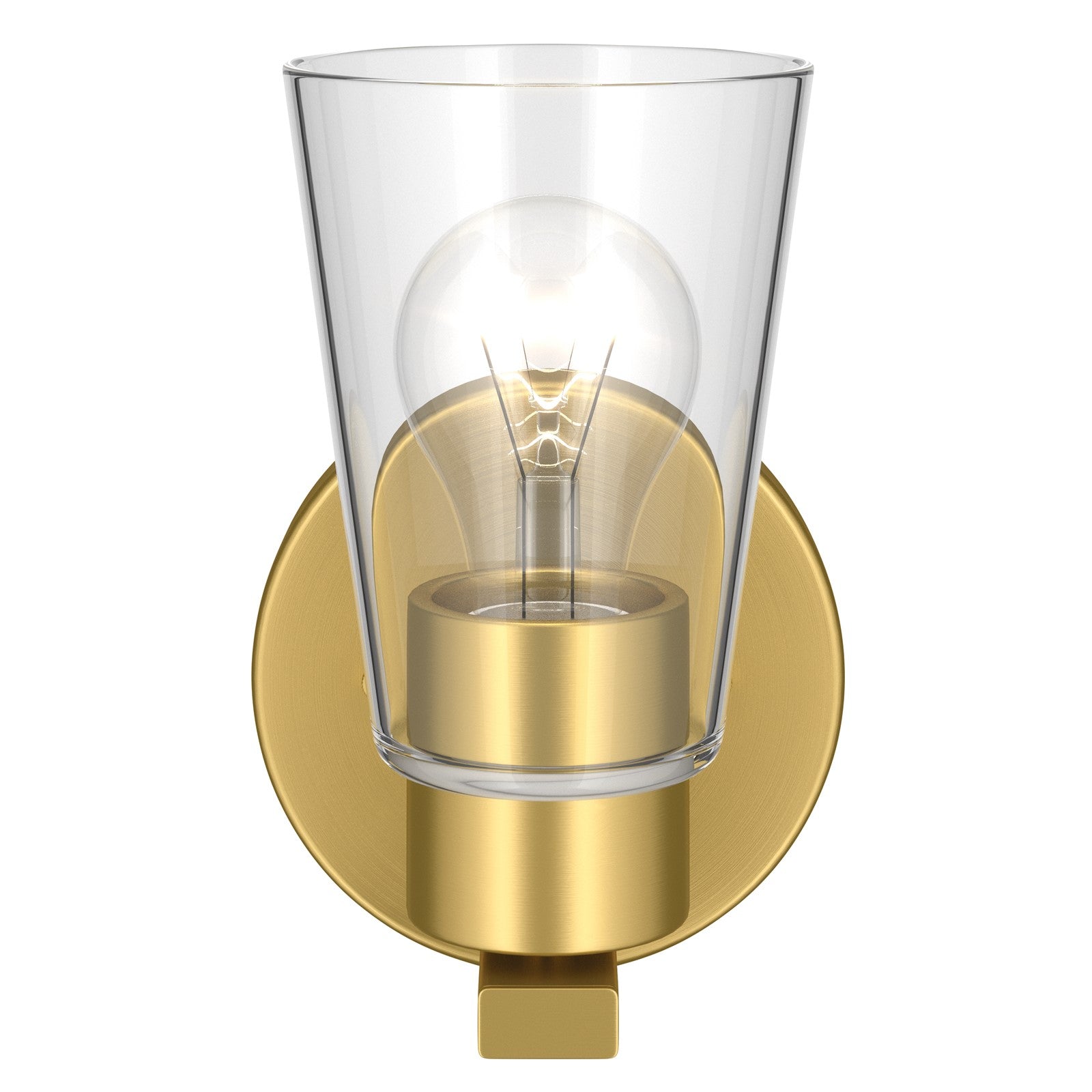 Kichler Stamos 8in 1-Light Wall Sconce | Modern Brushed Gold Steel and Clear Glass | Hallway & Bathroom Accent | 5 x 8 x 5.5 in | Model 52437BGCLR