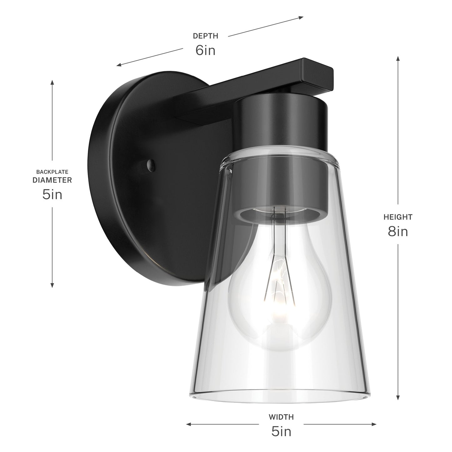 Kichler Stamos 8in 1-Light Wall Sconce | Modern Black Steel and Clear Satin Etched Glass | Hallway & Bathroom Accent | 5 x 8 in, Damp Rated | Model 52437BKCLR