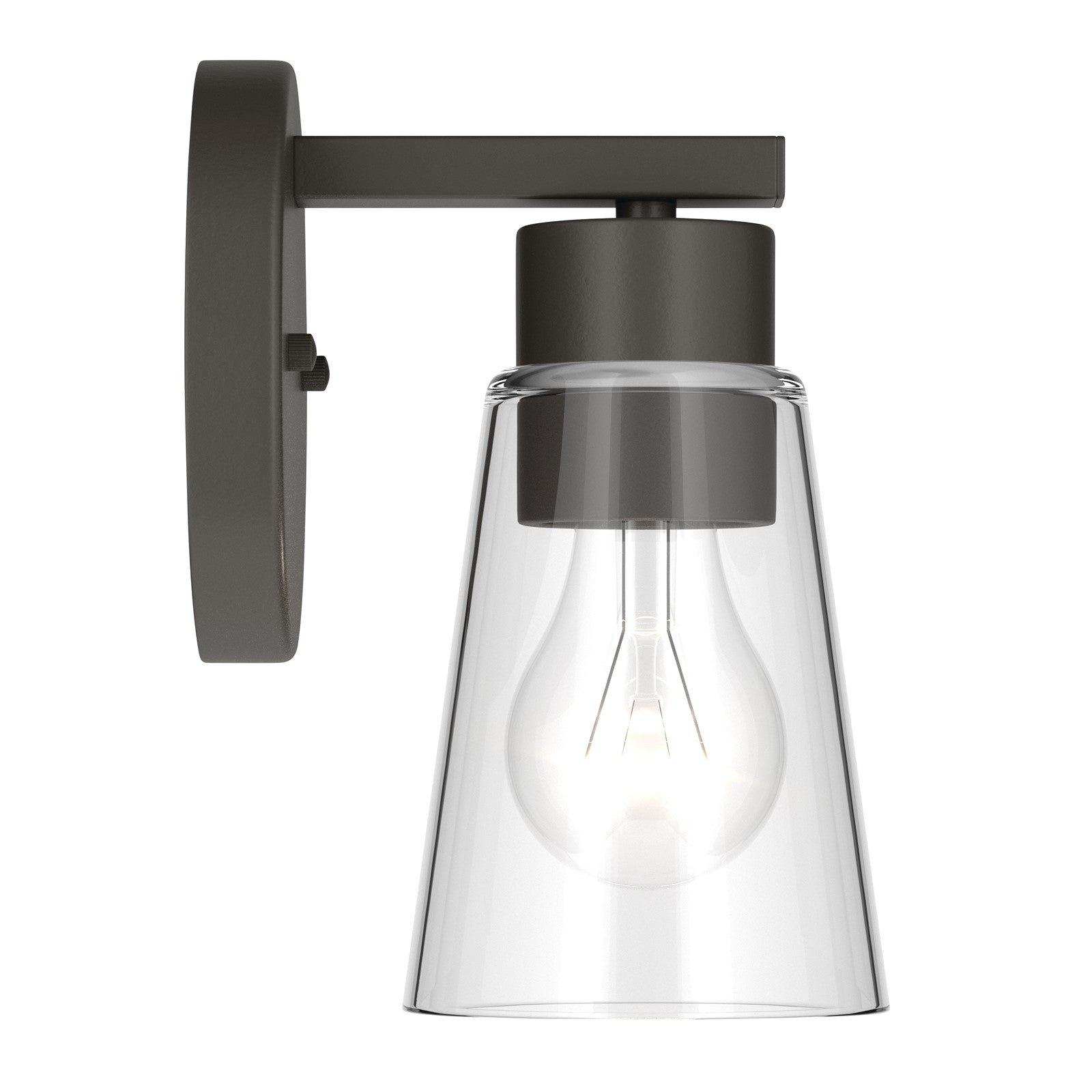 Kichler Stamos 8in 1-Light Wall Sconce | Modern Olde Bronze Steel and Clear Satin Etched Glass | Hallway & Bathroom Accent | 5 x 8 in, Damp Rated | Model 52437OZCLR