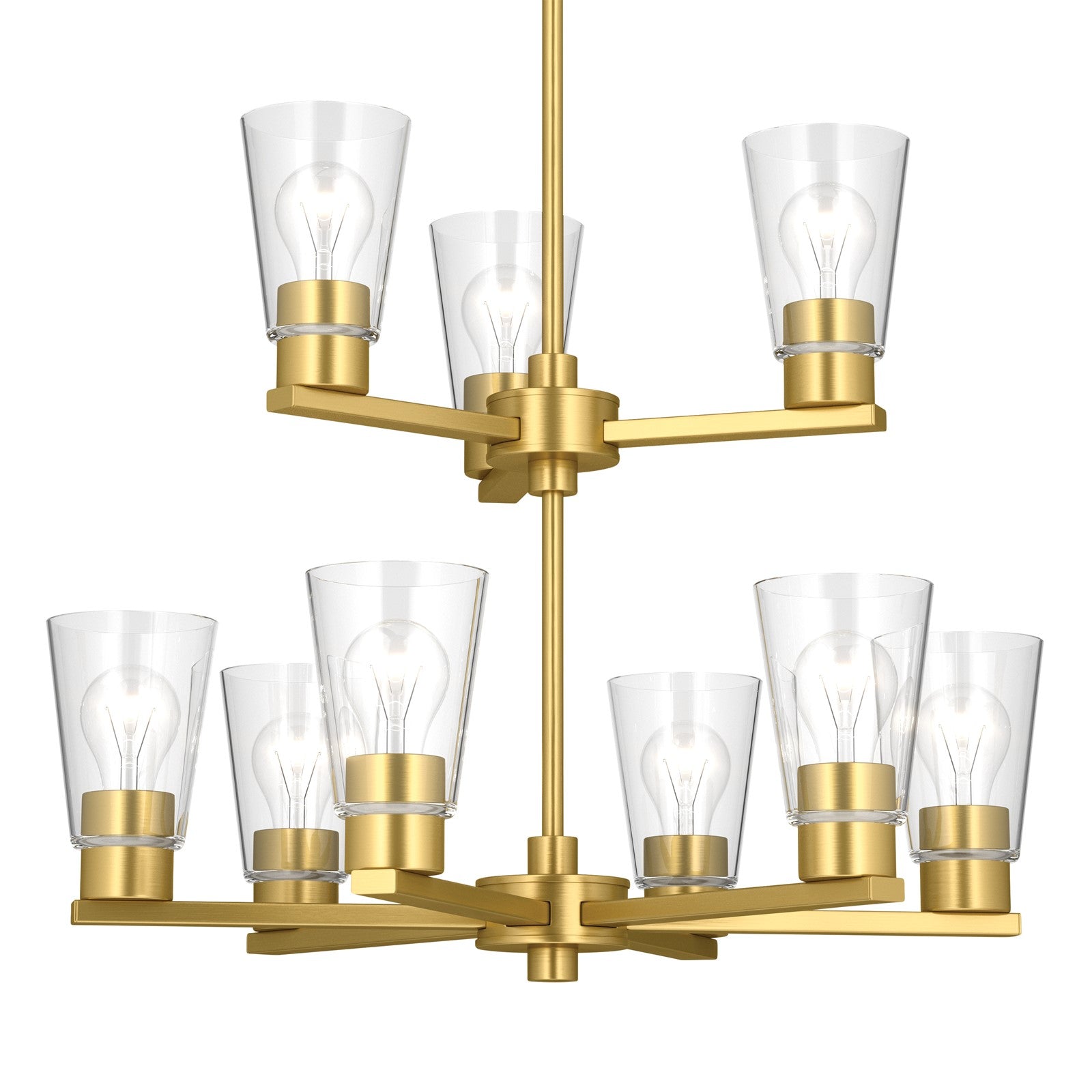 Kichler Stamos 24in 9-Light Chandelier | Modern Brushed Gold Steel and Clear Glass | Dining Room & Living Room | 27in H | Model 52438BGCLR