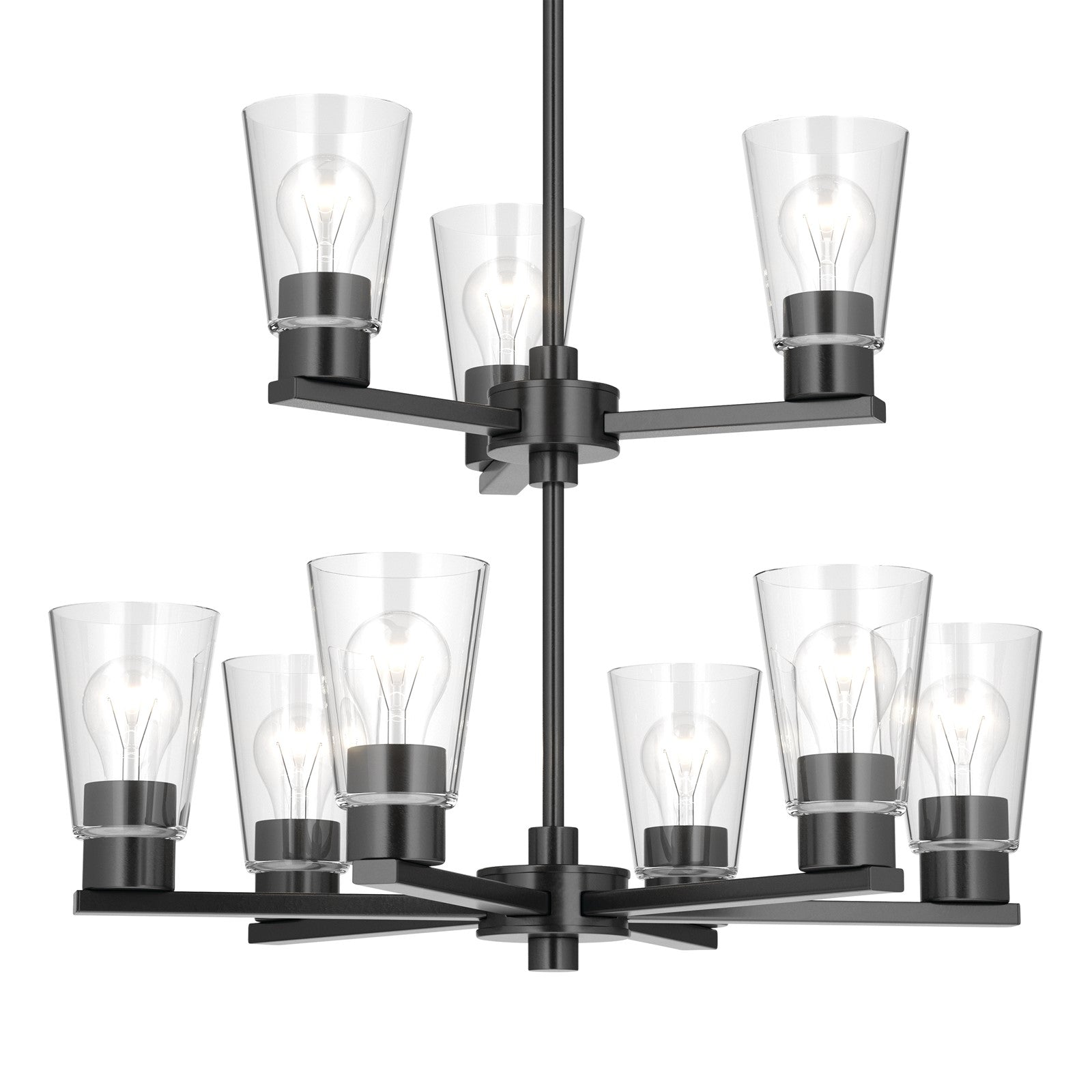 Kichler Stamos 24in 9-Light Chandelier | Modern Black Steel and Clear Glass | Dining Room & Living Room | 27in H | Model 52438BKCLR