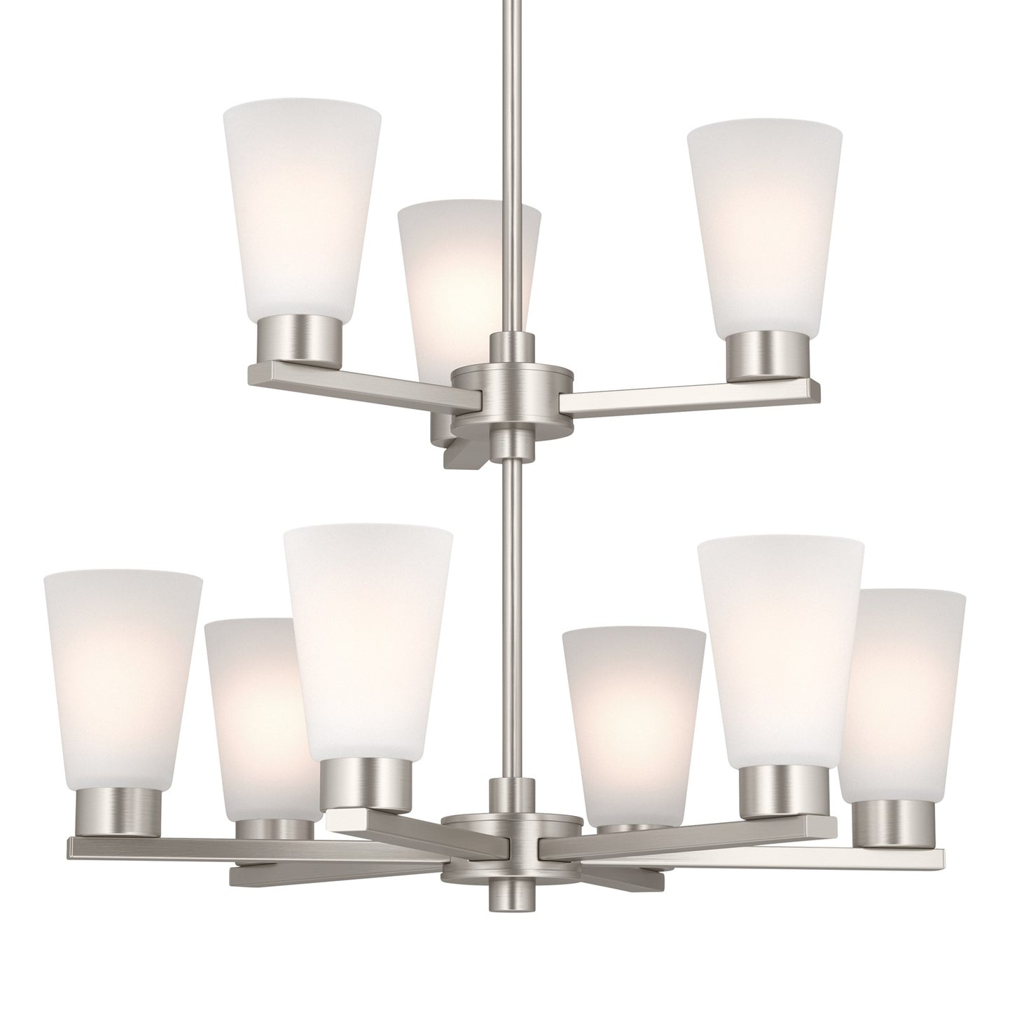 Kichler Stamos 24in 9-Light Chandelier | Modern Brushed Nickel Steel and Satin Etched Glass | Dining Room & Living Room | 27in H | Model 52438NI