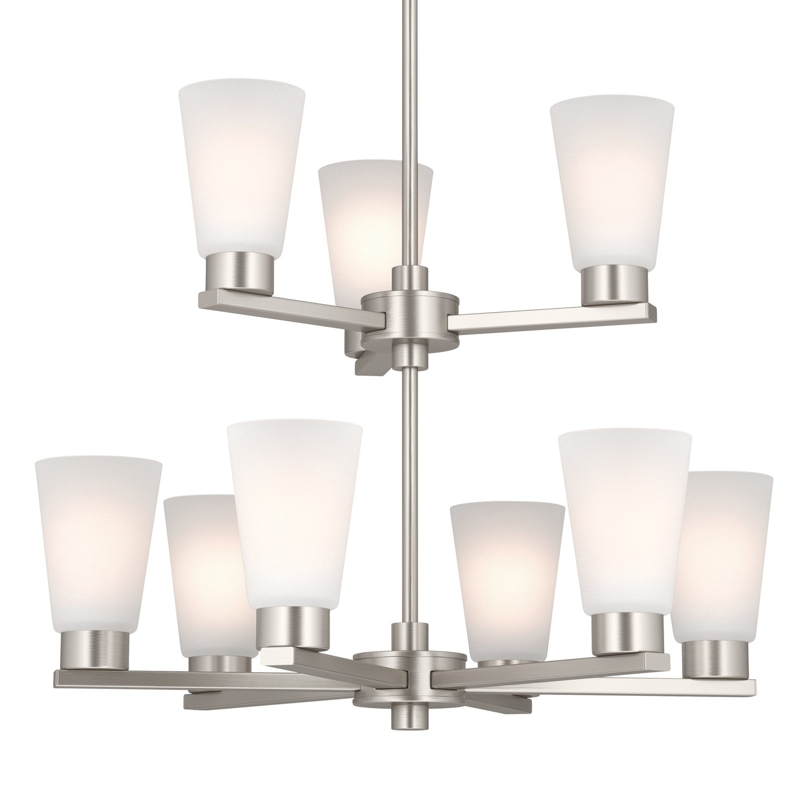 Kichler Stamos 24in 9-Light Chandelier | Modern Brushed Nickel Steel and Satin Etched Glass | Dining Room & Living Room | 27in H | Model 52438NI