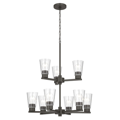 Kichler Stamos 24in 9-Light Chandelier | Modern Olde Bronze Steel and Clear Glass | Dining Room & Living Room | 27 in H, 36 in Chain | Model 52438OZCLR