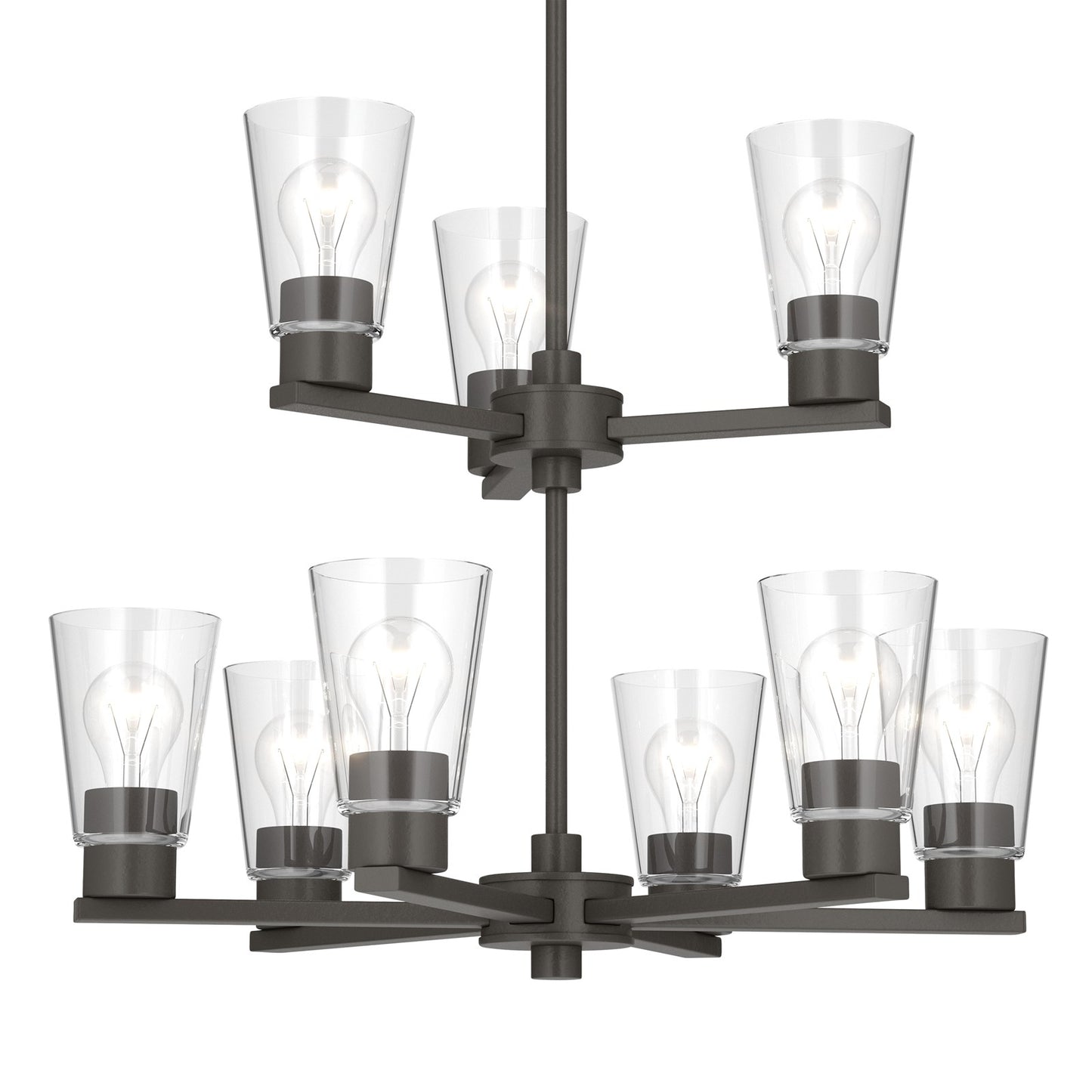 Kichler Stamos 24in 9-Light Chandelier | Modern Olde Bronze Steel and Clear Glass | Dining Room & Living Room | 27 in H, 36 in Chain | Model 52438OZCLR