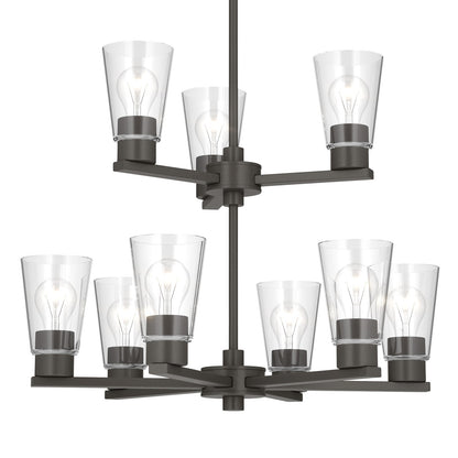Kichler Stamos 24in 9-Light Chandelier | Modern Olde Bronze Steel and Clear Glass | Dining Room & Living Room | 27 in H, 36 in Chain | Model 52438OZCLR