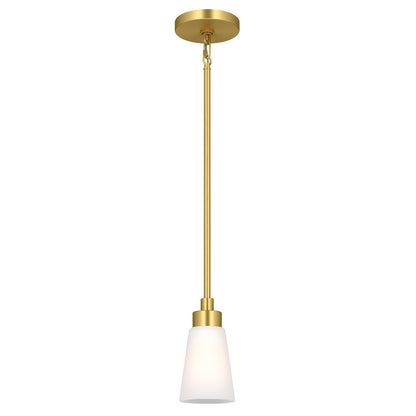 Kichler Erma 4in 1-Light Mini Pendant | Traditional Brushed Gold Steel and Clear Satin Etched Glass | Kitchen Island & Dining Room | 7.5 in H | Model 52444BG