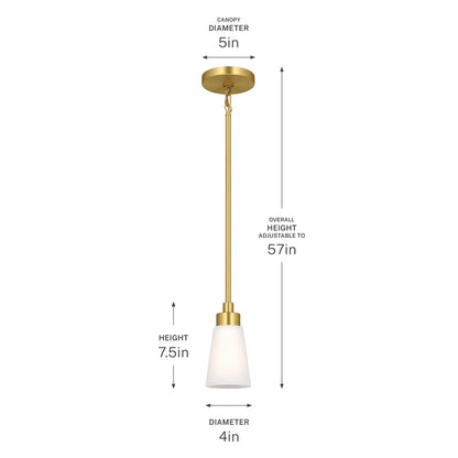 Kichler Erma 4in 1-Light Mini Pendant | Traditional Brushed Gold Steel and Clear Satin Etched Glass | Kitchen Island & Dining Room | 7.5 in H | Model 52444BG