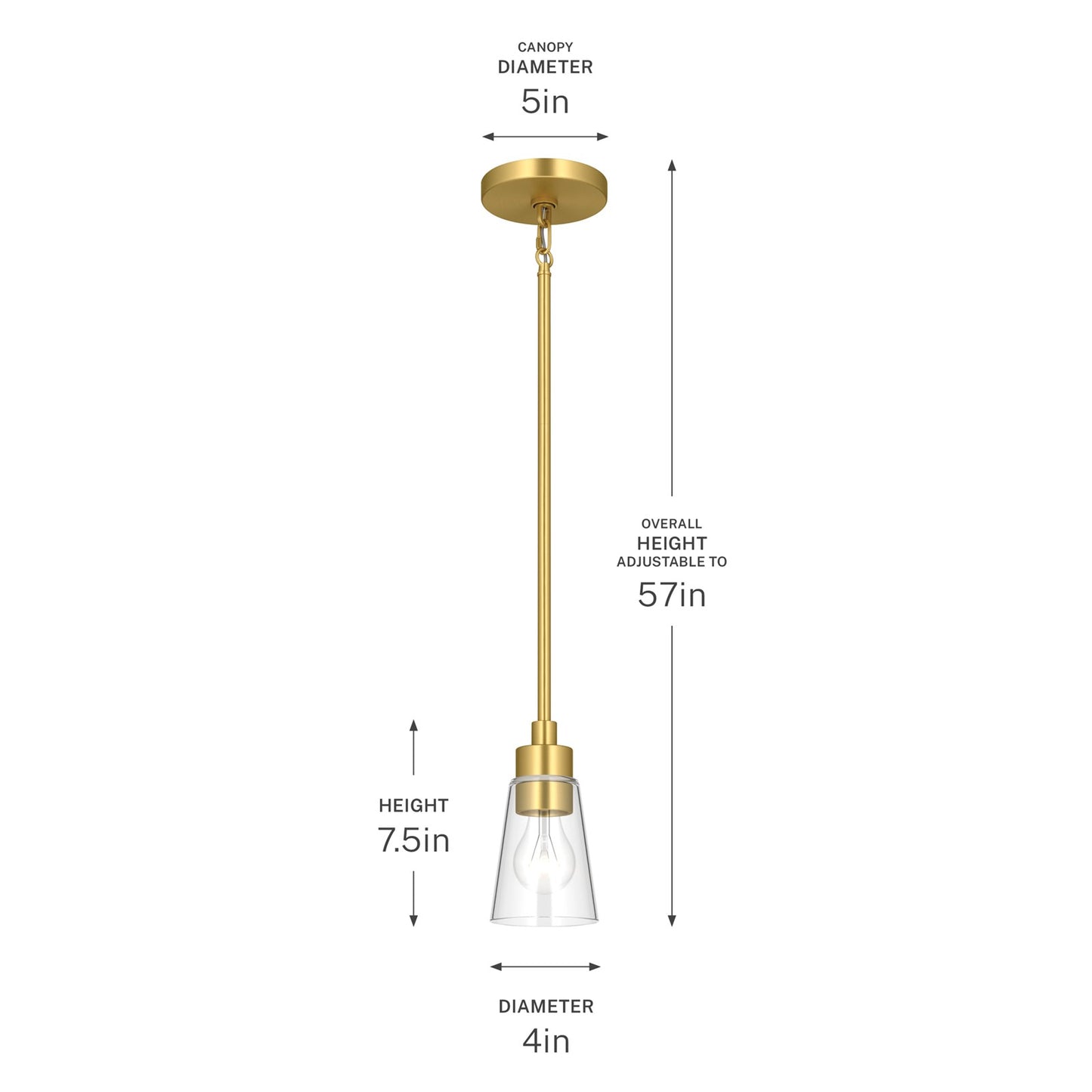 Kichler Erma 4in 1-Light Mini Pendant | Traditional Brushed Gold Steel and Clear Satin Etched Glass | Kitchen Island & Dining Room | 7.5 in H | Model 52444BGCLR