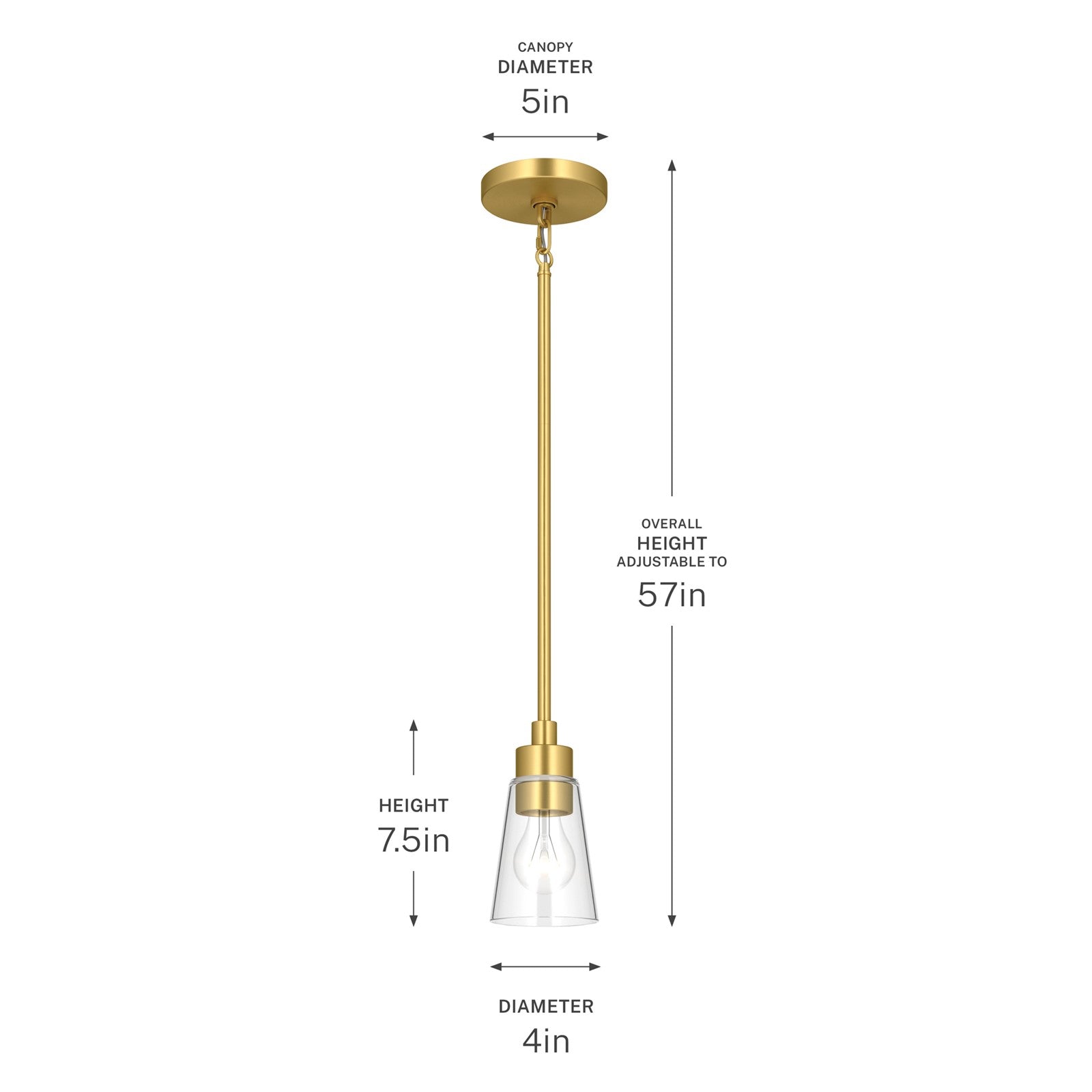 Kichler Erma 4in 1-Light Mini Pendant | Traditional Brushed Gold Steel and Clear Satin Etched Glass | Kitchen Island & Dining Room | 7.5 in H | Model 52444BGCLR