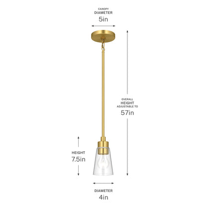 Kichler Erma 4in 1-Light Mini Pendant | Traditional Brushed Gold Steel and Clear Satin Etched Glass | Kitchen Island & Dining Room | 7.5 in H | Model 52444BGCLR