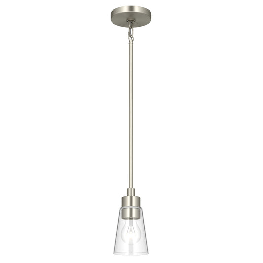 Kichler Erma 4in 1-Light Mini Pendant | Traditional Brushed Nickel Steel and Clear Satin Etched Glass | Kitchen Island & Dining Room | 7.5 in H | Model 52444NICLR
