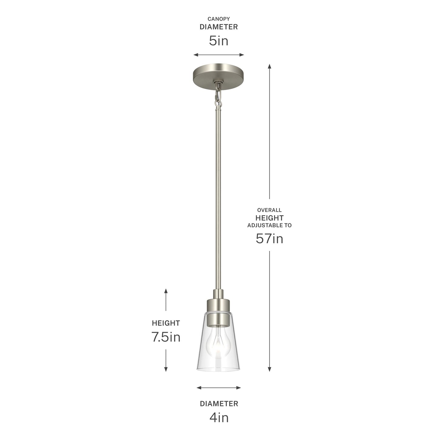 Kichler Erma 4in 1-Light Mini Pendant | Traditional Brushed Nickel Steel and Clear Satin Etched Glass | Kitchen Island & Dining Room | 7.5 in H | Model 52444NICLR
