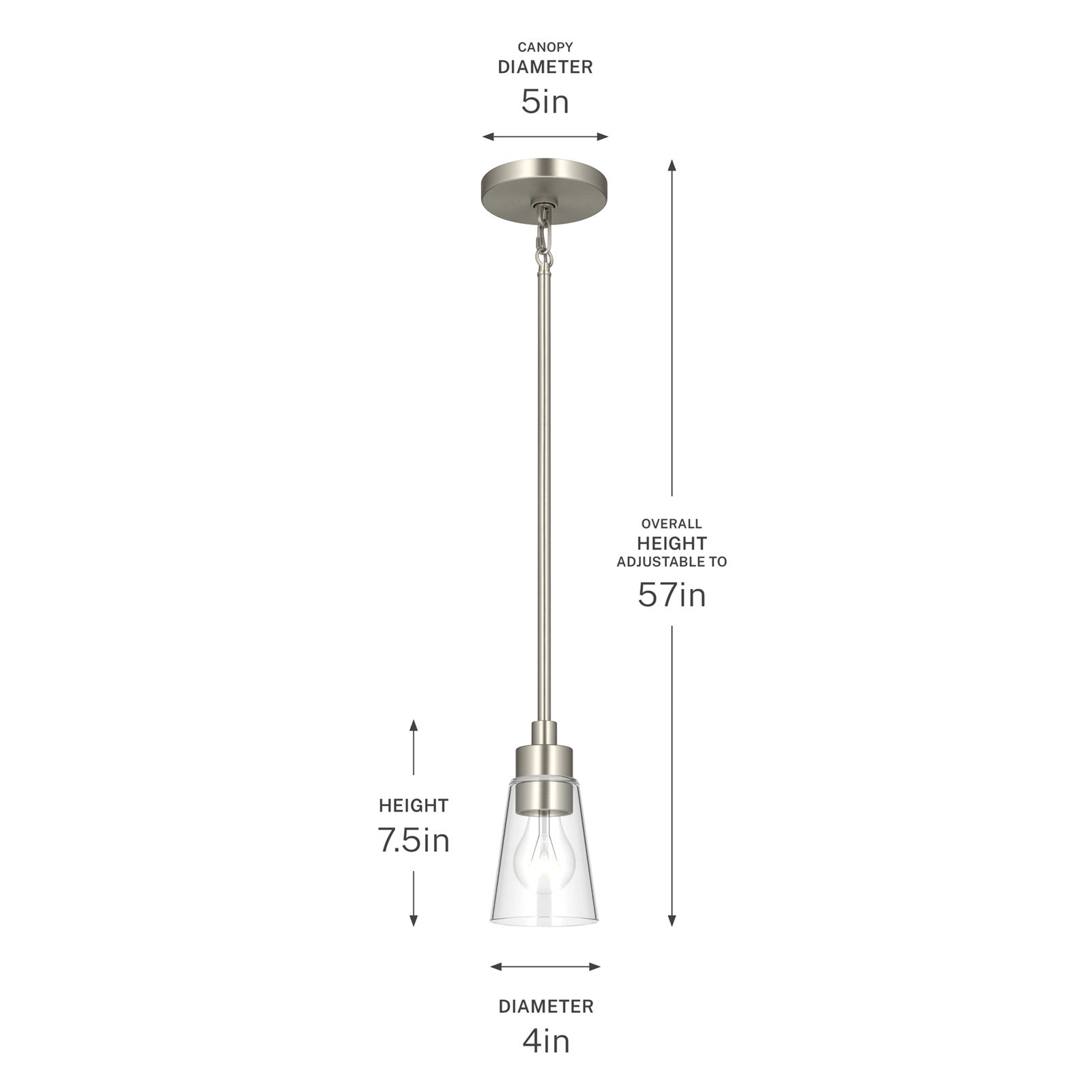 Kichler Erma 4in 1-Light Mini Pendant | Traditional Brushed Nickel Steel and Clear Satin Etched Glass | Kitchen Island & Dining Room | 7.5 in H | Model 52444NICLR