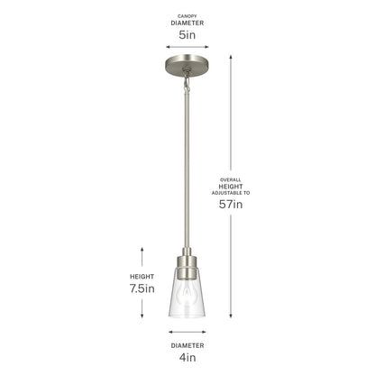 Kichler Erma 4in 1-Light Mini Pendant | Traditional Brushed Nickel Steel and Clear Satin Etched Glass | Kitchen Island & Dining Room | 7.5 in H | Model 52444NICLR