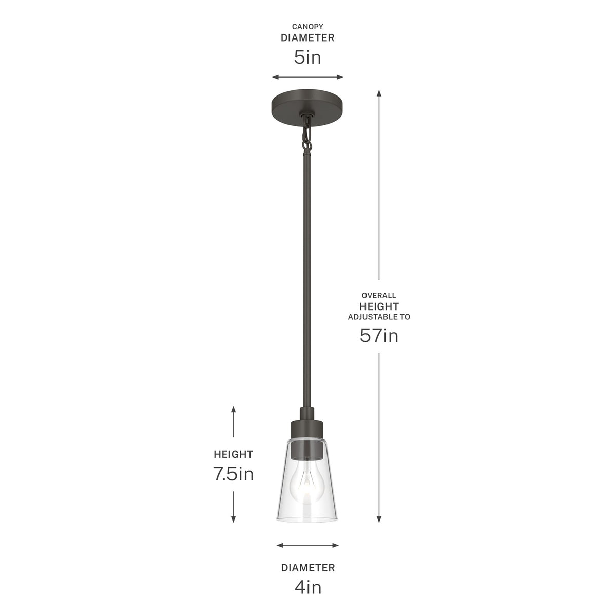 Kichler Erma 4in 1-Light Mini Pendant | Traditional Olde Bronze Steel and Clear Satin Etched Glass | Kitchen Island & Dining Room | 7.5 in H | Model 52444OZCLR