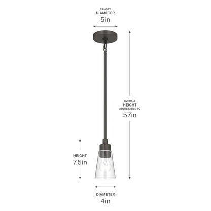 Kichler Erma 4in 1-Light Mini Pendant | Traditional Olde Bronze Steel and Clear Satin Etched Glass | Kitchen Island & Dining Room | 7.5 in H | Model 52444OZCLR