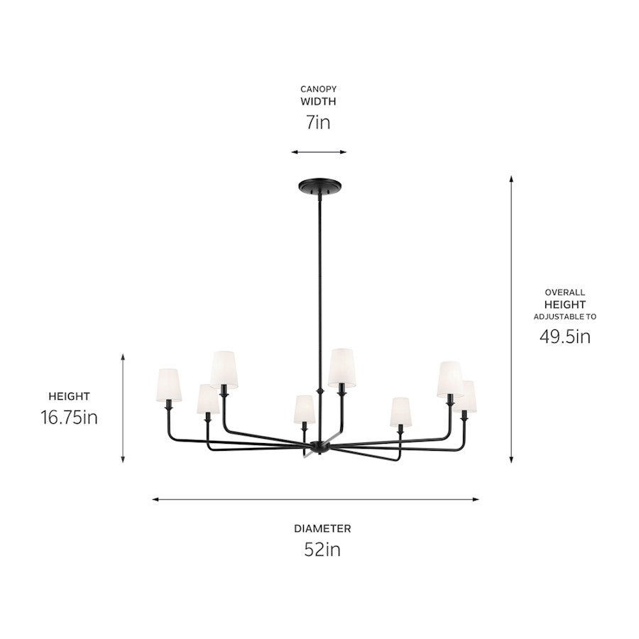 8 Light 16.75" Chandelier, Large, Black