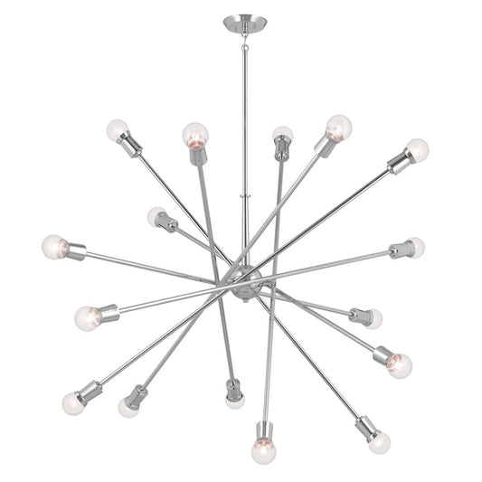 Kichler Armstrong 63in 16-Light Chandelier | Mid-Century Modern Chrome Steel | Dining Room & Foyer | 21.25 in H | Model 52537CH