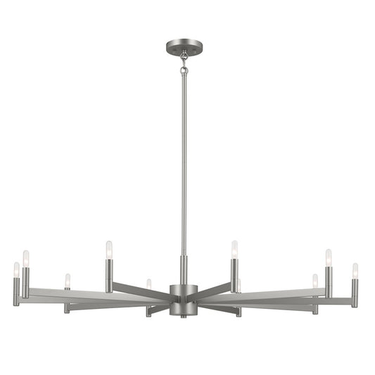 Kichler Erzo 48in 10-Light Chandelier | Mid-Century Modern Satin Nickel Steel | Dining Room & Foyer | 48 in Dia, 36 in Max | Model 52613SN