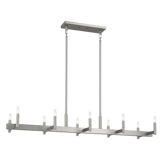 Kichler Erzo 50in 10-Light Linear Chandelier | Mid-Century Modern Satin Nickel Steel | Kitchen Island & Dining Room | Model 52614SN