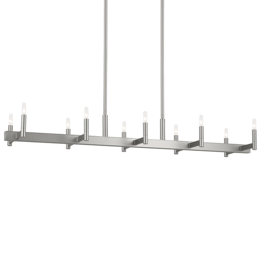 Kichler Erzo 50in 10-Light Linear Chandelier | Mid-Century Modern Satin Nickel Steel | Kitchen Island & Dining Room | Model 52614SN