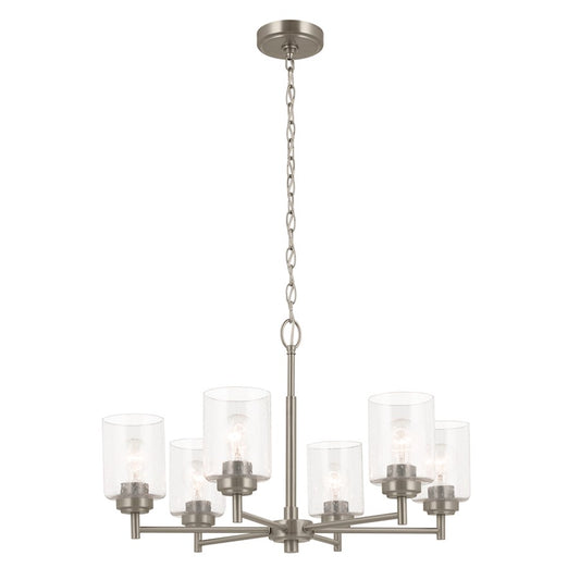 Kichler Winslow 26in 6-Light Chandelier | Industrial Brushed Nickel and Clear Seeded Glass | Dining Room & Foyer | 16.5 in H, 36 in | Model 52616NI