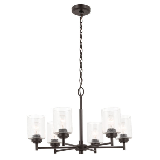 Kichler Winslow 26in 6-Light Chandelier | Industrial Olde Bronze and Clear Seeded Glass | Dining Room & Foyer | 16.5 in H, 36 in Drop | Model 52616OZ