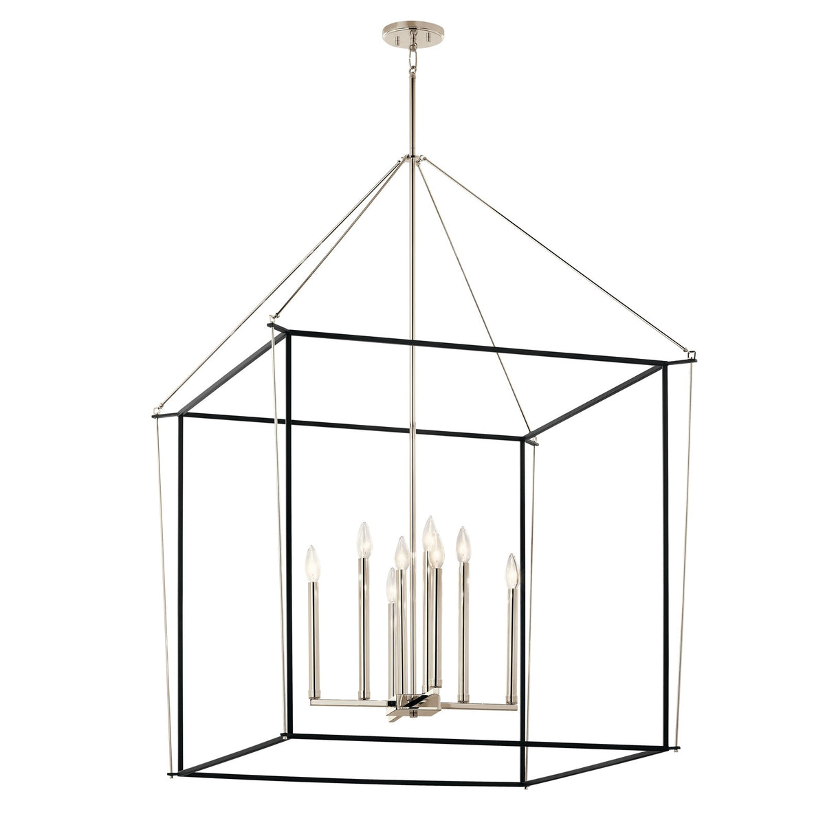 Kichler Eisley 34in 8-Light Foyer Pendant | Modern Polished Nickel Open Frame | Entryway & Stairwell | 34.75 x 34.75 x 50 in | Model 52629PN