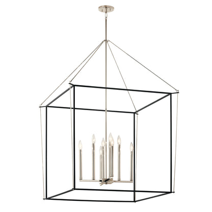 Kichler Eisley 34in 8-Light Foyer Pendant | Modern Polished Nickel Open Frame | Entryway & Stairwell | 34.75 x 34.75 x 50 in | Model 52629PN