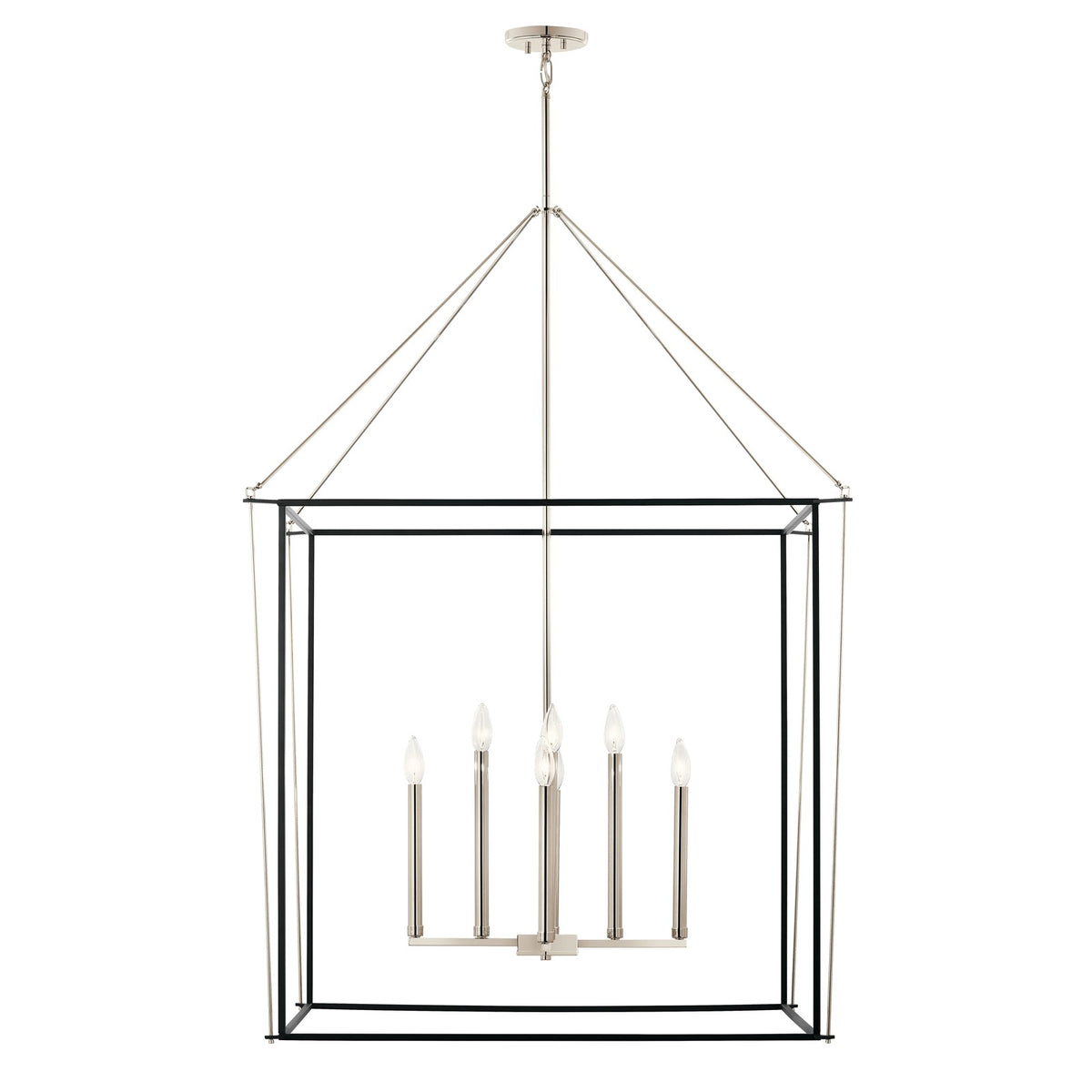 Kichler Eisley 34in 8-Light Foyer Pendant | Modern Polished Nickel Open Frame | Entryway & Stairwell | 34.75 x 34.75 x 50 in | Model 52629PN