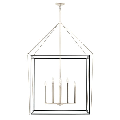 Kichler Eisley 34in 8-Light Foyer Pendant | Modern Polished Nickel Open Frame | Entryway & Stairwell | 34.75 x 34.75 x 50 in | Model 52629PN