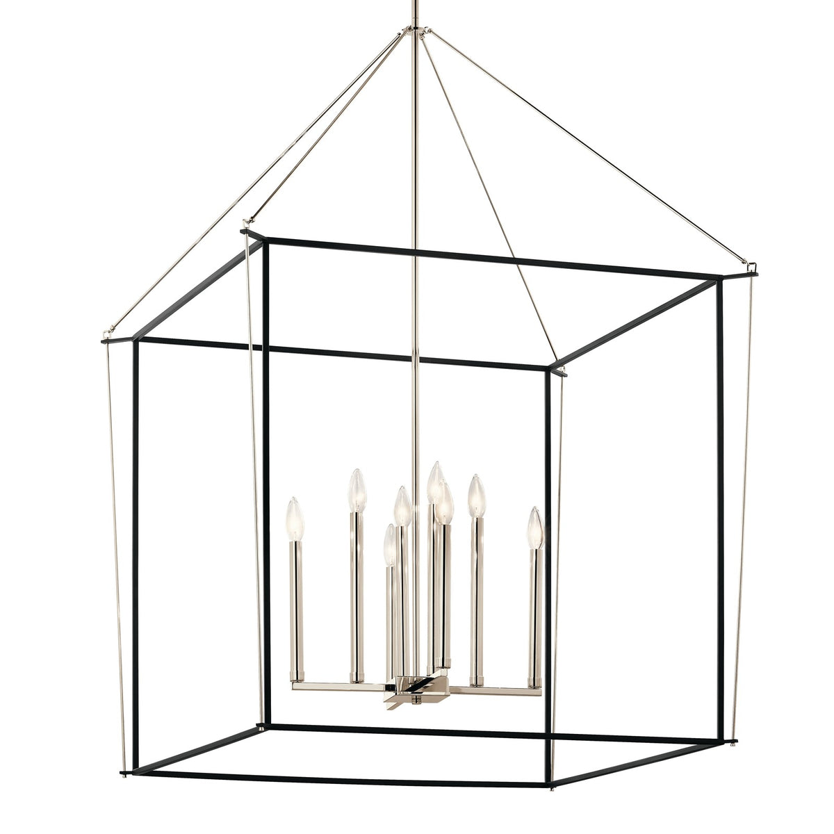 Kichler Eisley 34in 8-Light Foyer Pendant | Modern Polished Nickel Open Frame | Entryway & Stairwell | 34.75 x 34.75 x 50 in | Model 52629PN