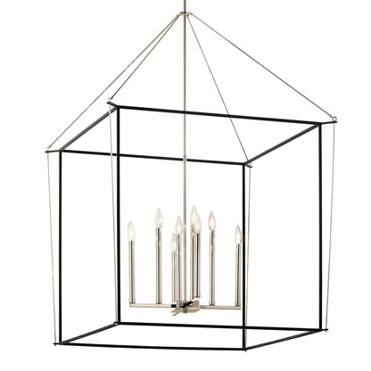 Kichler Eisley 34in 8-Light Foyer Pendant | Modern Polished Nickel Open Frame | Entryway & Stairwell | 34.75 x 34.75 x 50 in | Model 52629PN