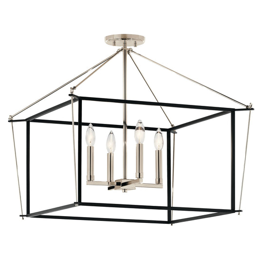 Kichler Eisley 24in 4-Light Semi-Flush Mount | Modern Polished Nickel Steel | Foyer & Entryway | 24 x 24 x 20 in, 4 x 60W Candelabra | Model 52632PN