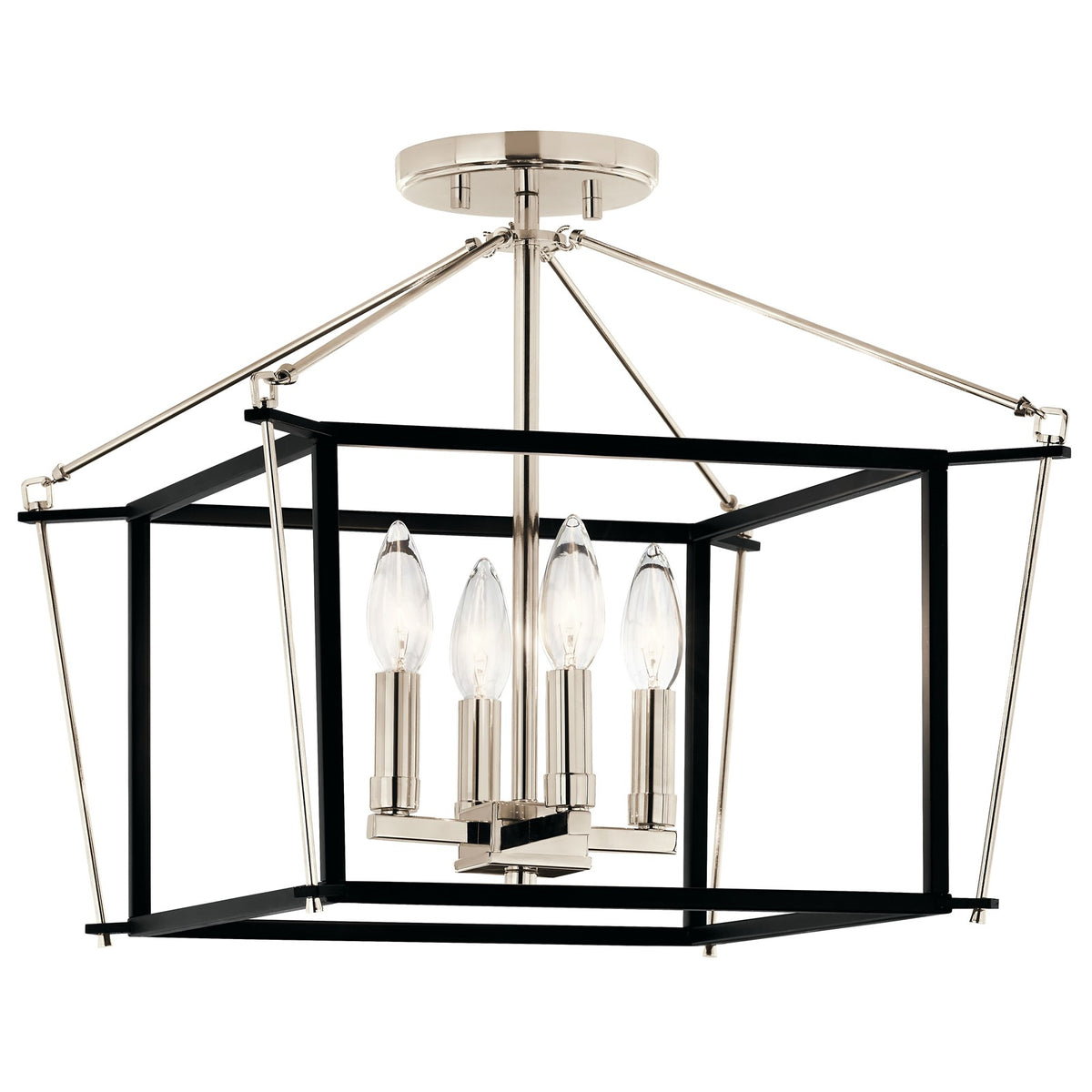 Kichler Eisley 16in 4-Light Semi-Flush Mount | Modern Polished Nickel Steel | Foyer & Hallway | 16 x 16 x 14 in | Model 52633PN