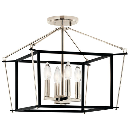 Kichler Eisley 16in 4-Light Semi-Flush Mount | Modern Polished Nickel Steel | Foyer & Hallway | 16 x 16 x 14 in | Model 52633PN