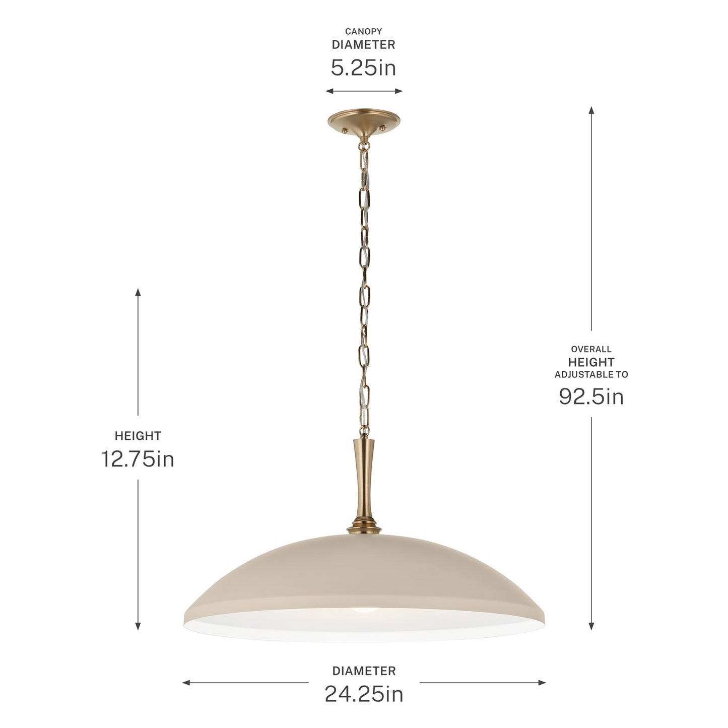Kichler Delarosa 24in 1-Light Pendant | Traditional Greige Steel Dome Shade | Kitchen Island & Dining Room | 24 x 24 x 12.75 in | Model 52637GRG