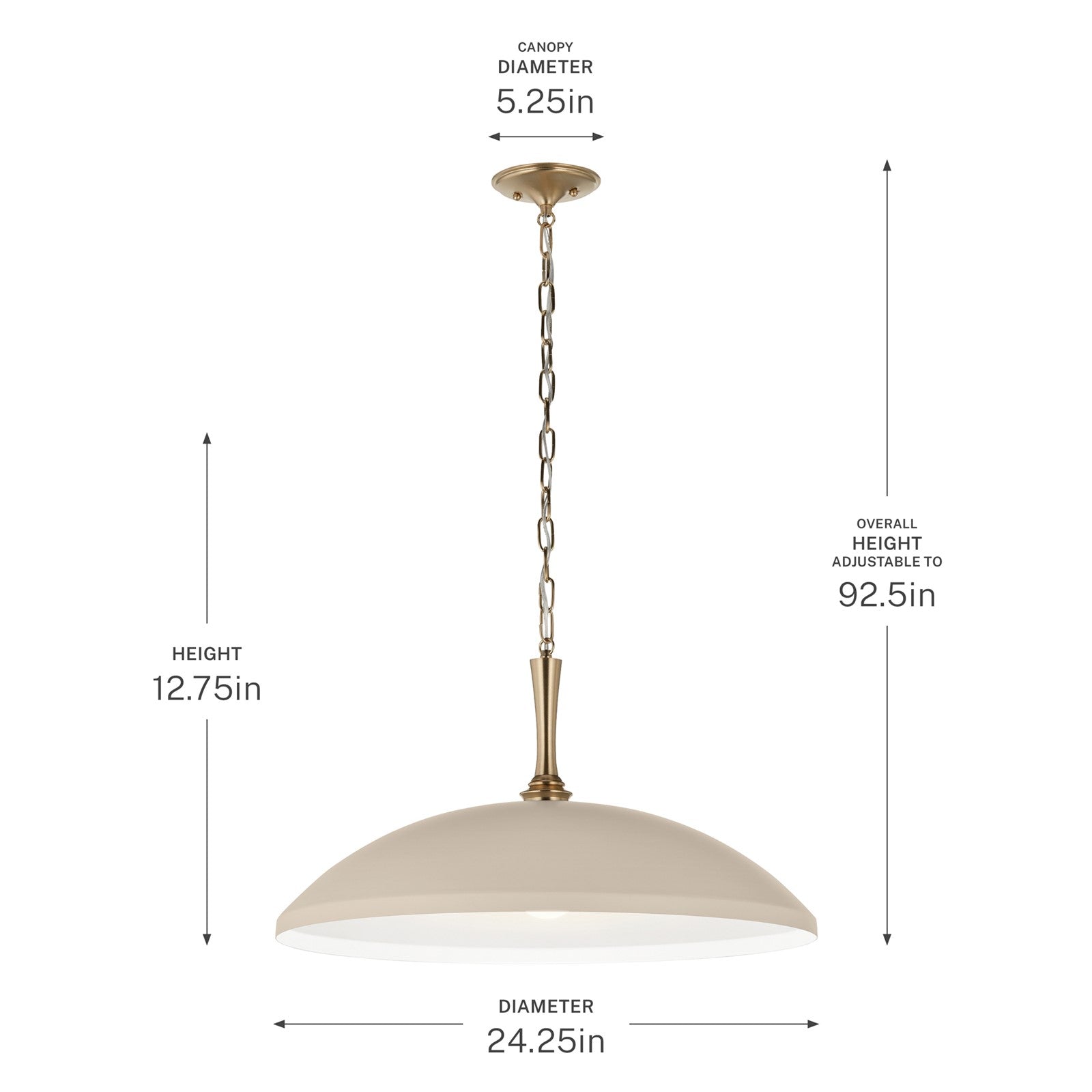 Kichler Delarosa 24in 1-Light Pendant | Traditional Greige Steel Dome Shade | Kitchen Island & Dining Room | 24 x 24 x 12.75 in | Model 52637GRG