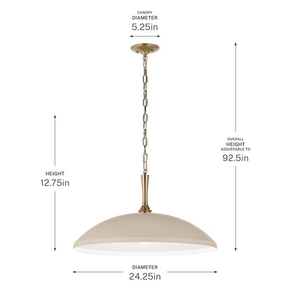 Kichler Delarosa 24in 1-Light Pendant | Traditional Greige Steel Dome Shade | Kitchen Island & Dining Room | 24 x 24 x 12.75 in | Model 52637GRG