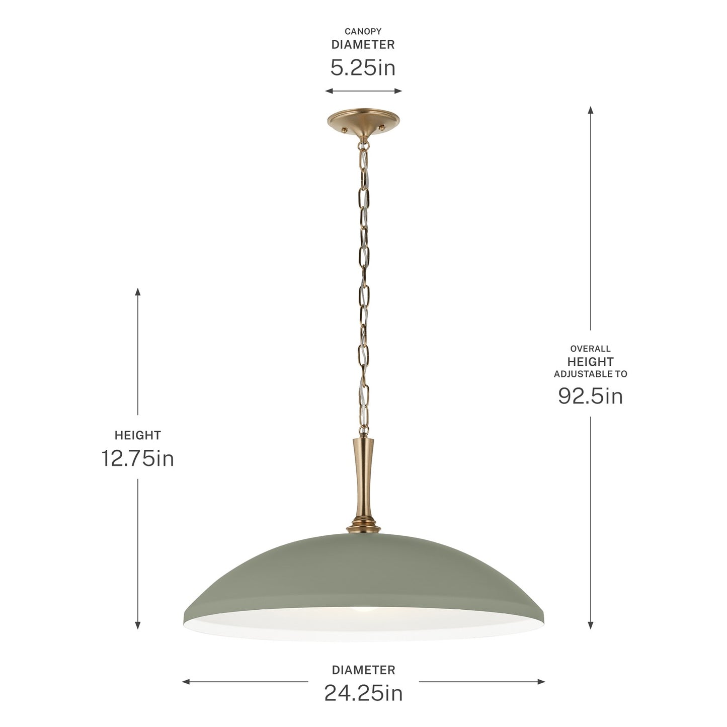 Kichler Delarosa 24in 1-Light Pendant | Traditional Heritage Green Steel Dome Shade | Kitchen Island & Dining Room | 24 x 24 x 12.75 in | Model 52637HGN