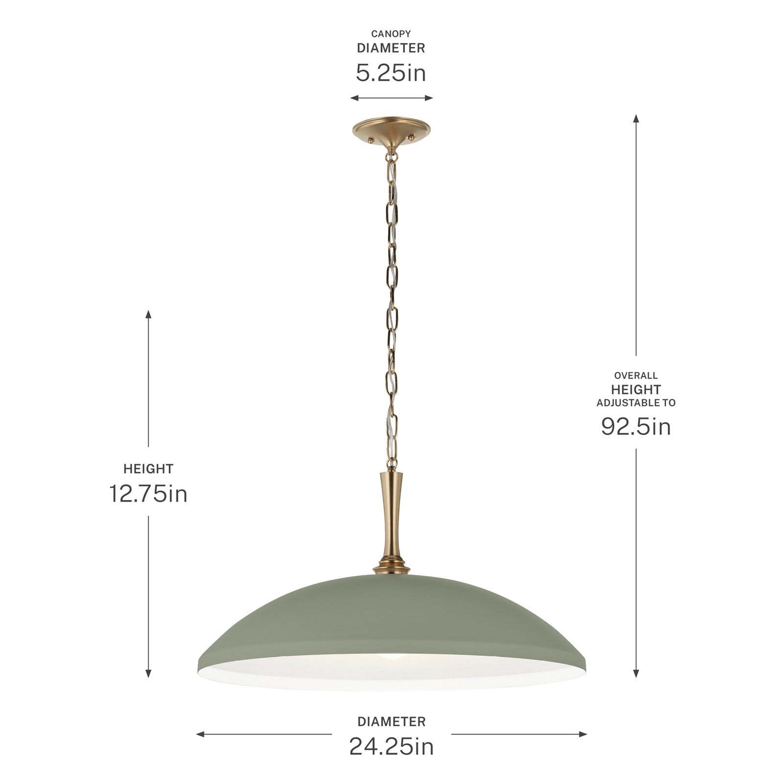 Kichler Delarosa 24in 1-Light Pendant | Traditional Heritage Green Steel Dome Shade | Kitchen Island & Dining Room | 24 x 24 x 12.75 in | Model 52637HGN
