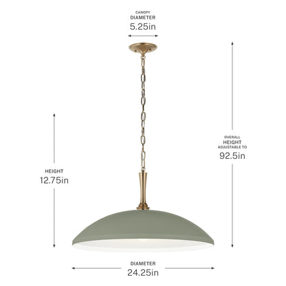 Kichler Delarosa 24in 1-Light Pendant | Traditional Heritage Green Steel Dome Shade | Kitchen Island & Dining Room | 24 x 24 x 12.75 in | Model 52637HGN